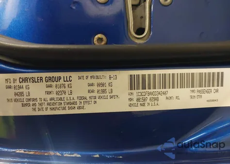 2013 Dodge Dart Sxt z USA, uszkodzony, nr VIN 1C3CDFBAXDD342407